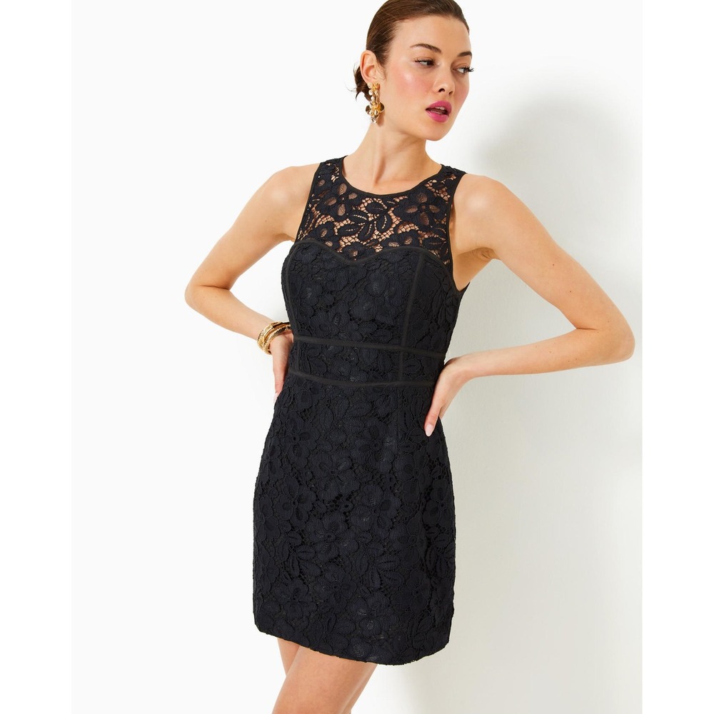 Lilly Pulitzer Juli Lace Romper in Noir Flora Corded Lace Women 6 Sleeveless